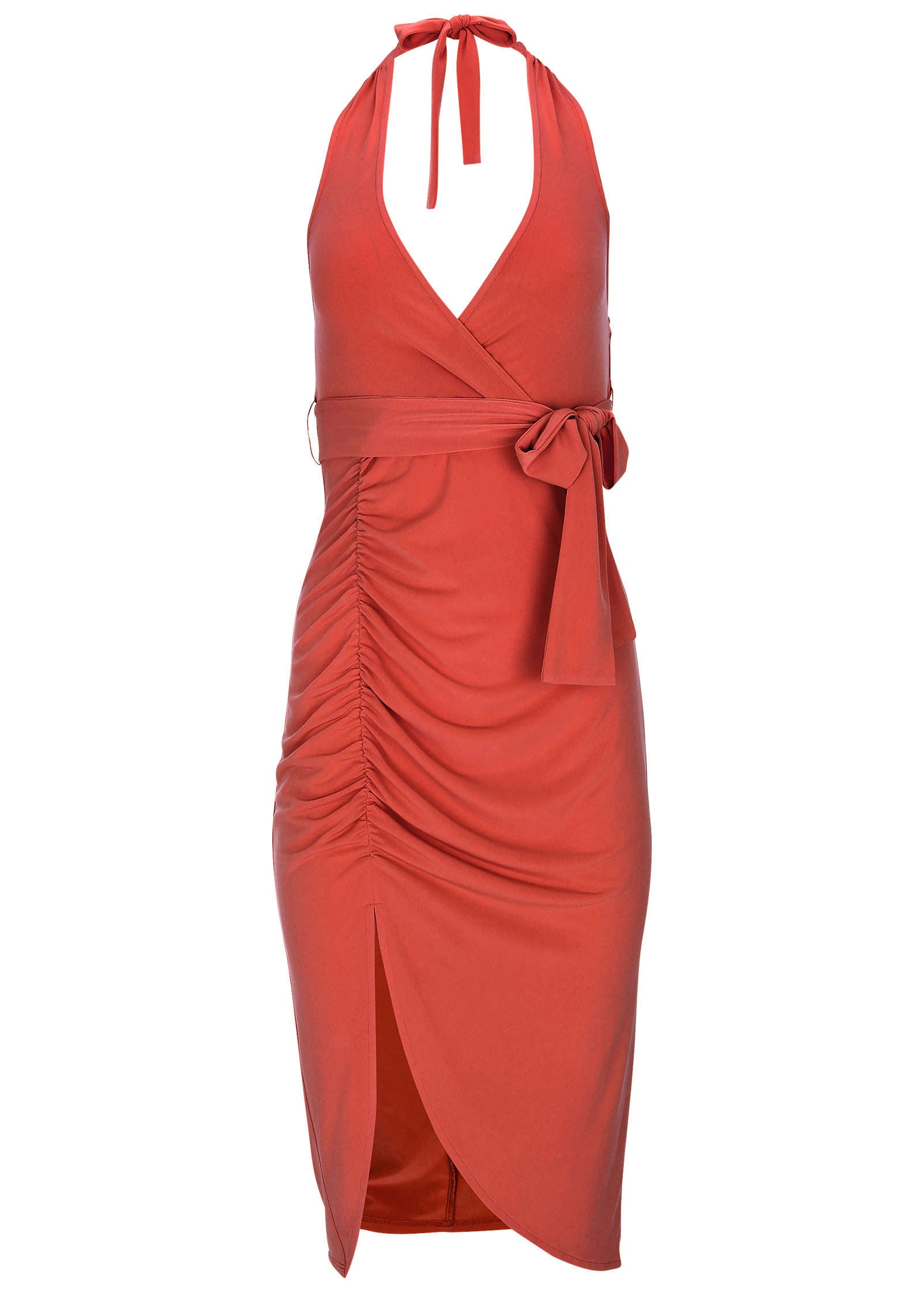 Side Tie Halter Midi - Orange | Venus Value