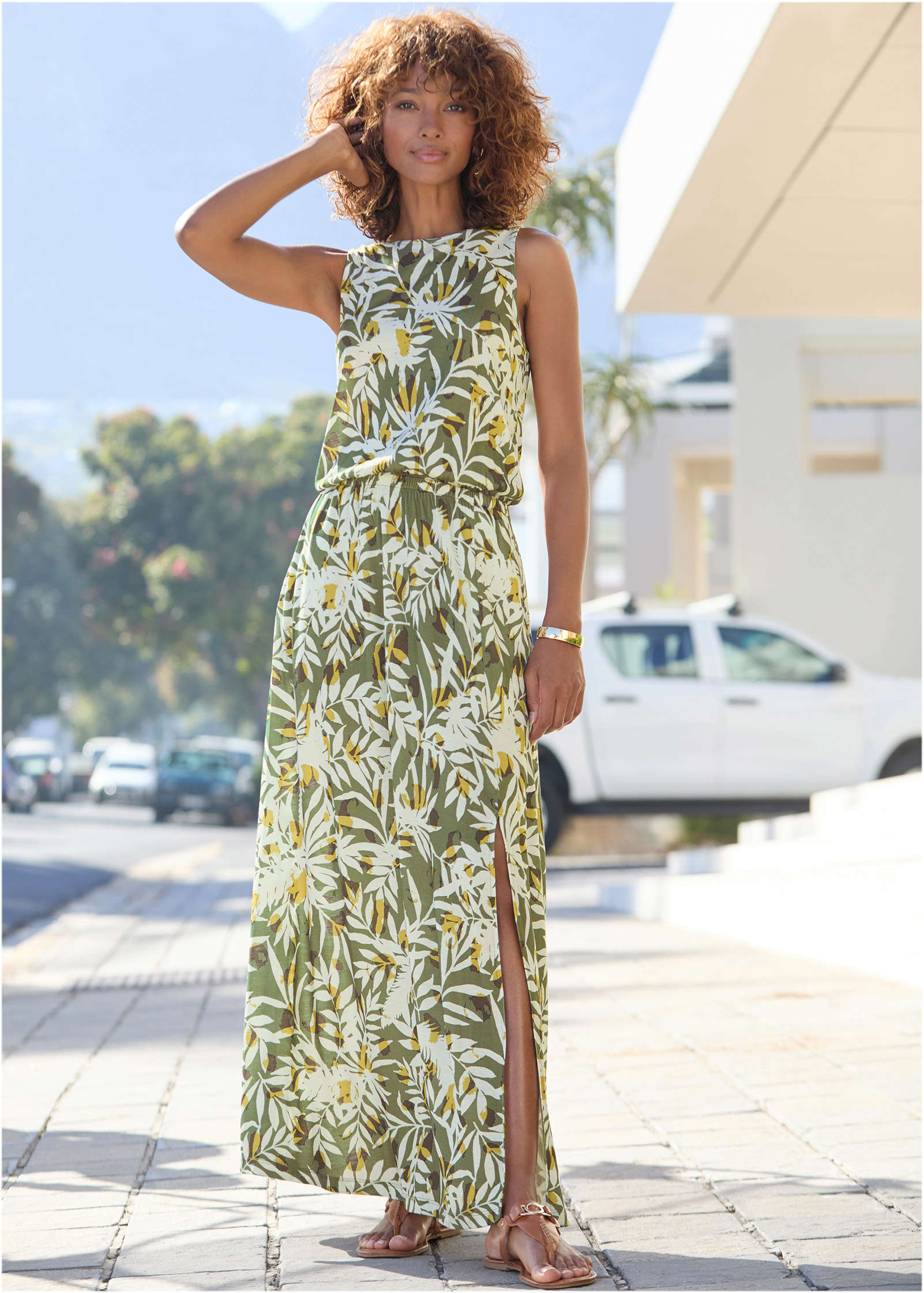 Sleeveless Floral Maxi Dres - Green Multi | Venus Affordable