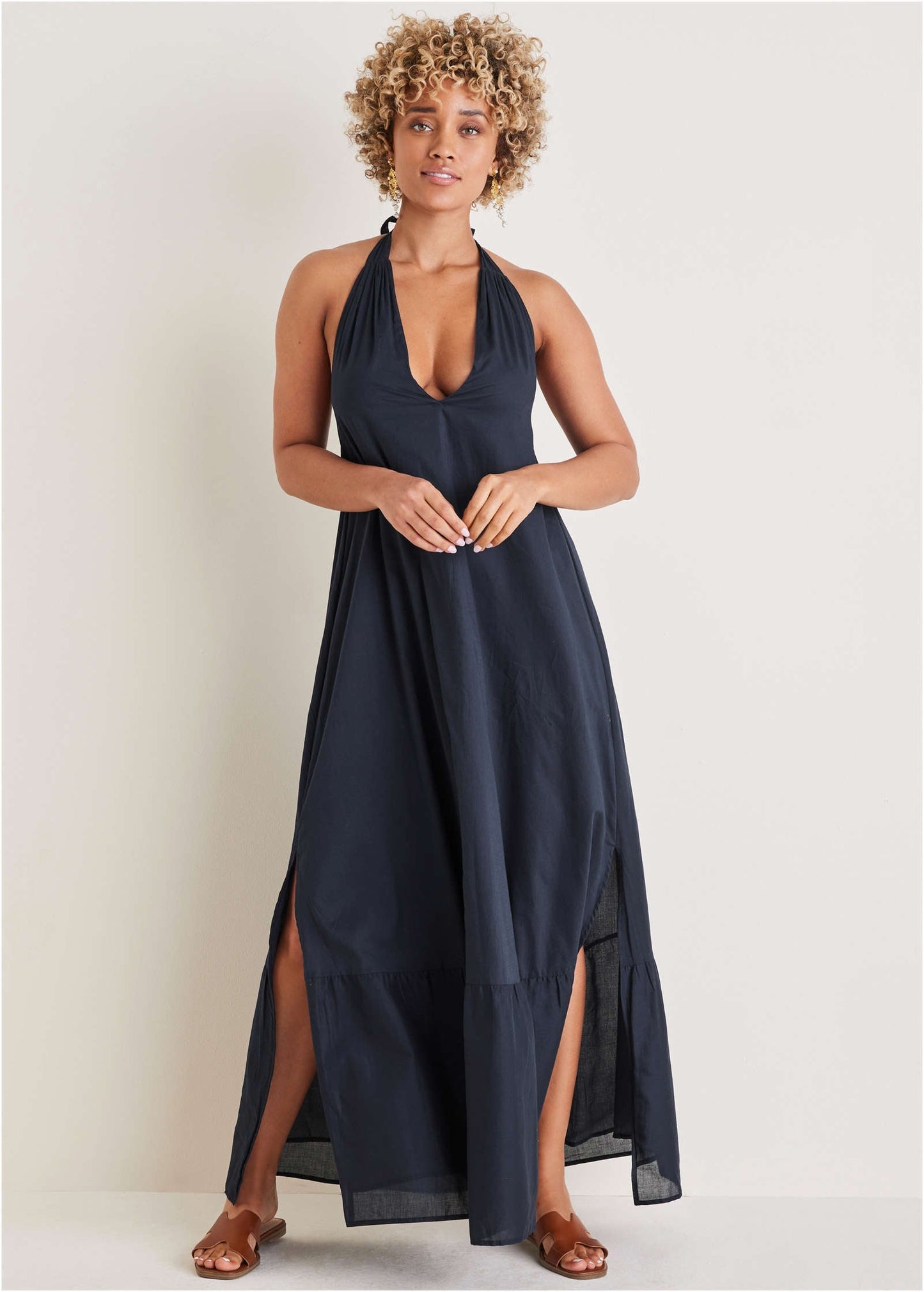 Deep V Halter Maxi Dress - Navy | Venus Budget Friendly