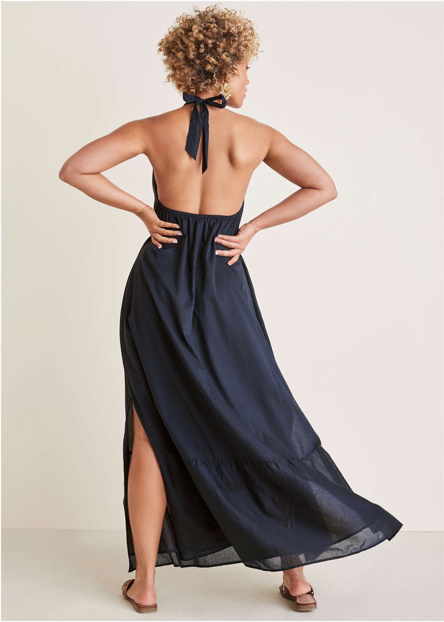 Deep V Halter Maxi Dress - Navy | Venus Budget Friendly