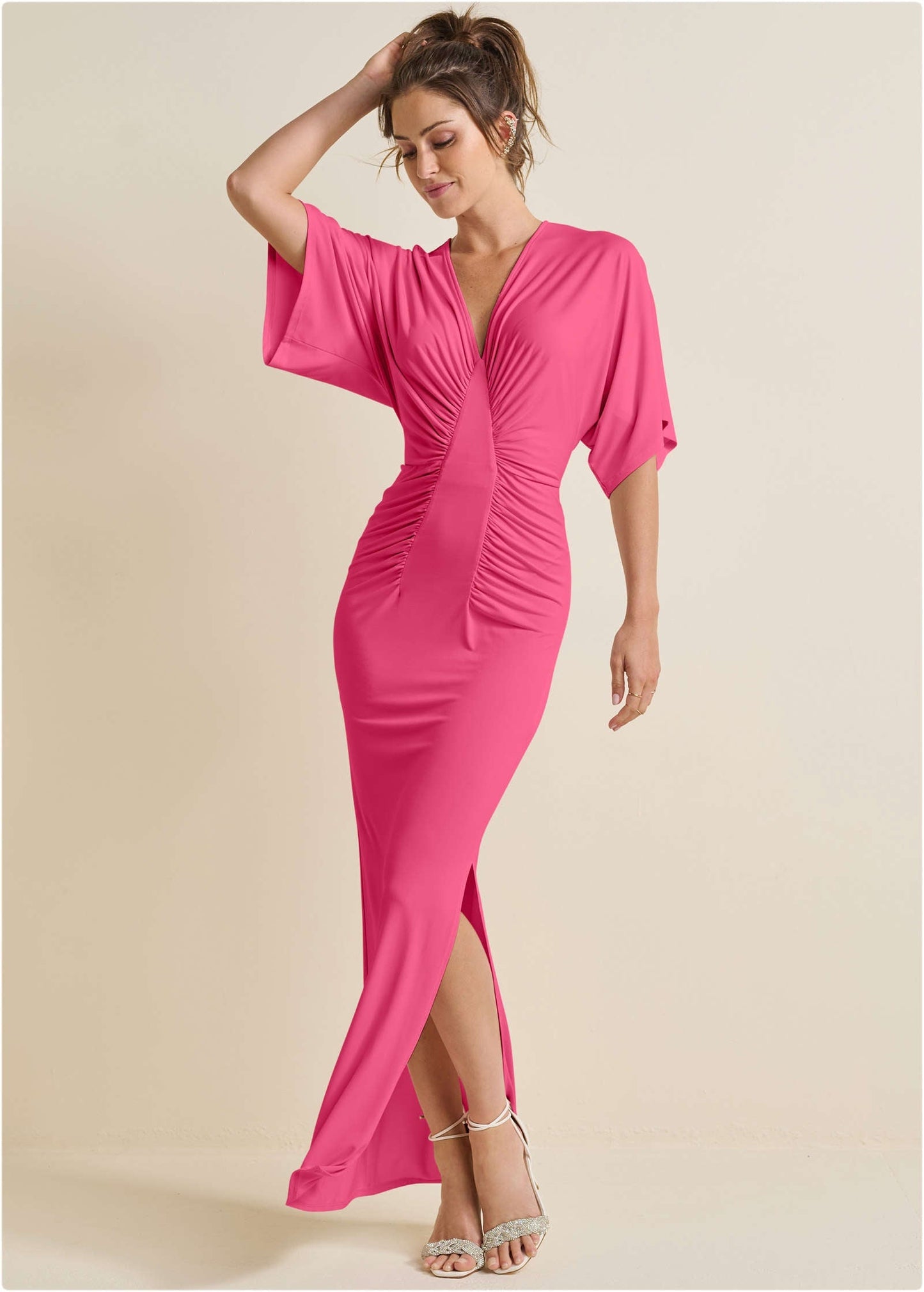 Drape Sleeve Maxi Dress - Hot Pink | Venus Popular Choice