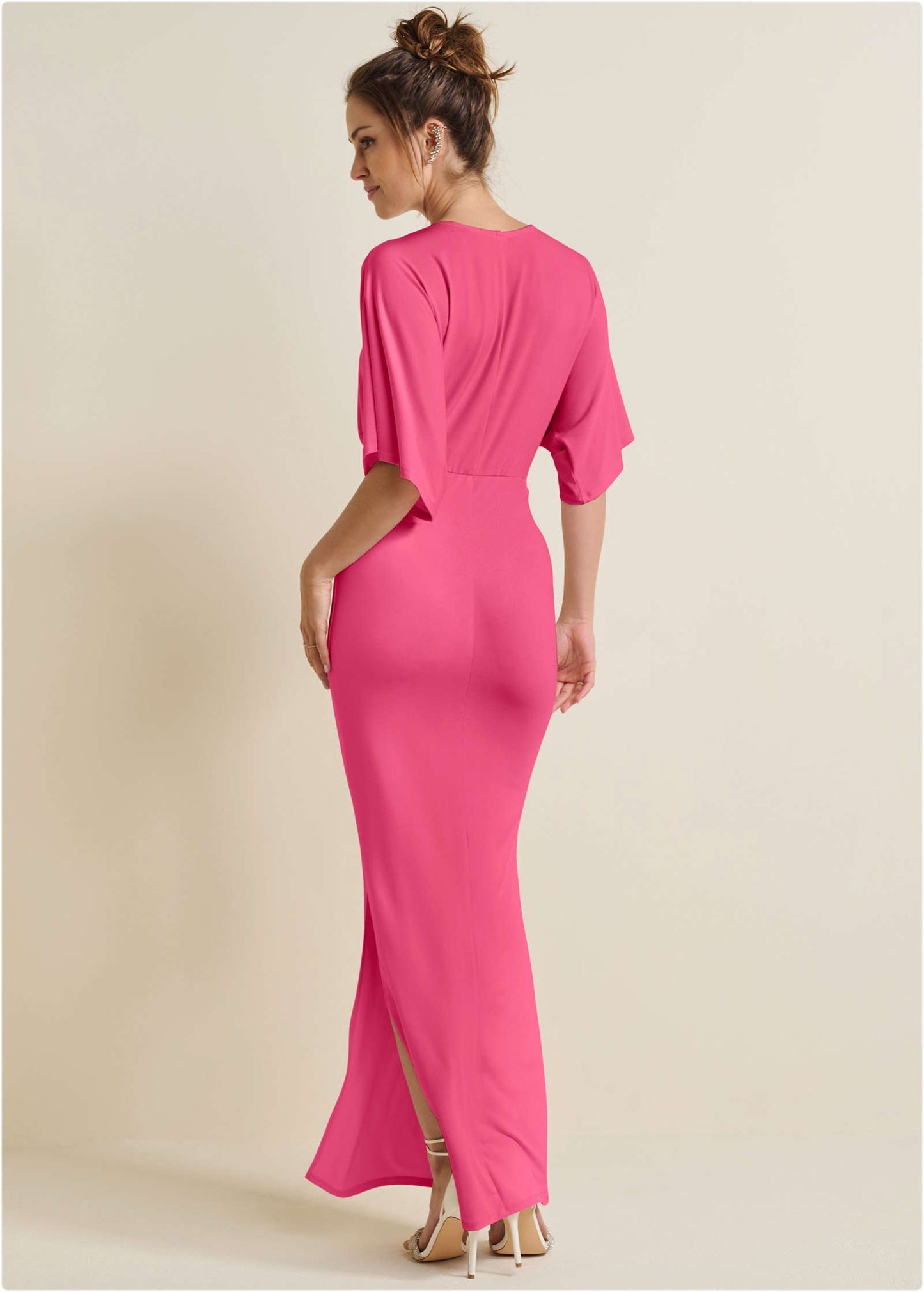 Drape Sleeve Maxi Dress - Hot Pink | Venus Popular Choice