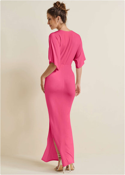 Drape Sleeve Maxi Dress - Hot Pink | Venus Popular Choice