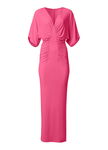 Drape Sleeve Maxi Dress - Hot Pink | Venus Popular Choice