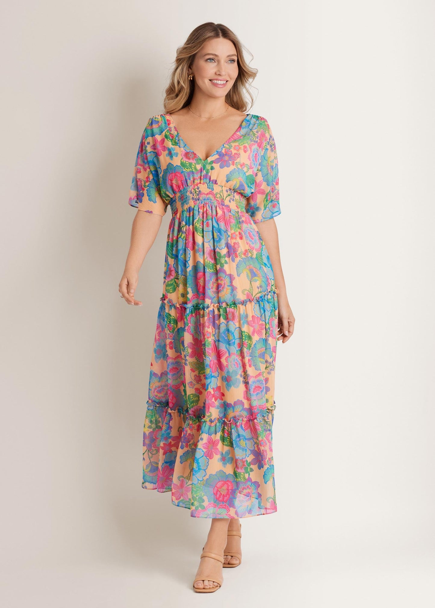 Flutter Sleeve Maxi Dress Dopamine Floral | Venus Best Seller