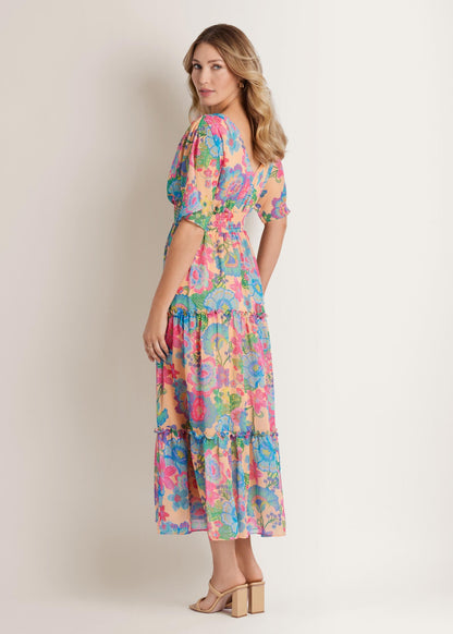 Flutter Sleeve Maxi Dress Dopamine Floral | Venus Best Seller