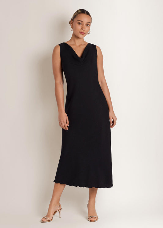 Woven Chambray Bias Maxi Dress Jet Black | Venus Customer Favorite
