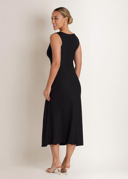 Woven Chambray Bias Maxi Dress Jet Black | Venus Customer Favorite