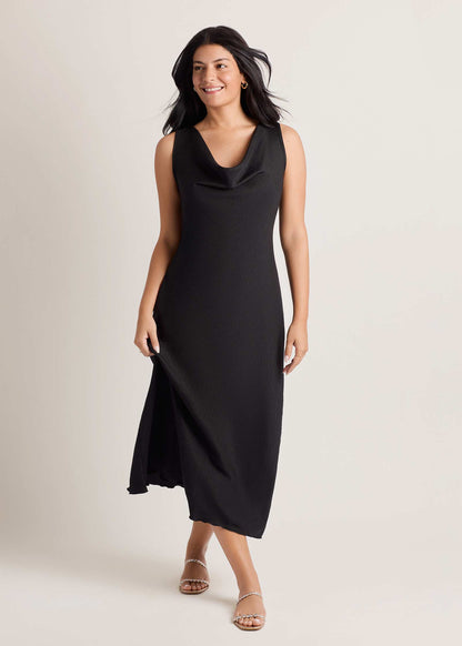 Woven Chambray Bias Maxi Dress Jet Black | Venus Customer Favorite