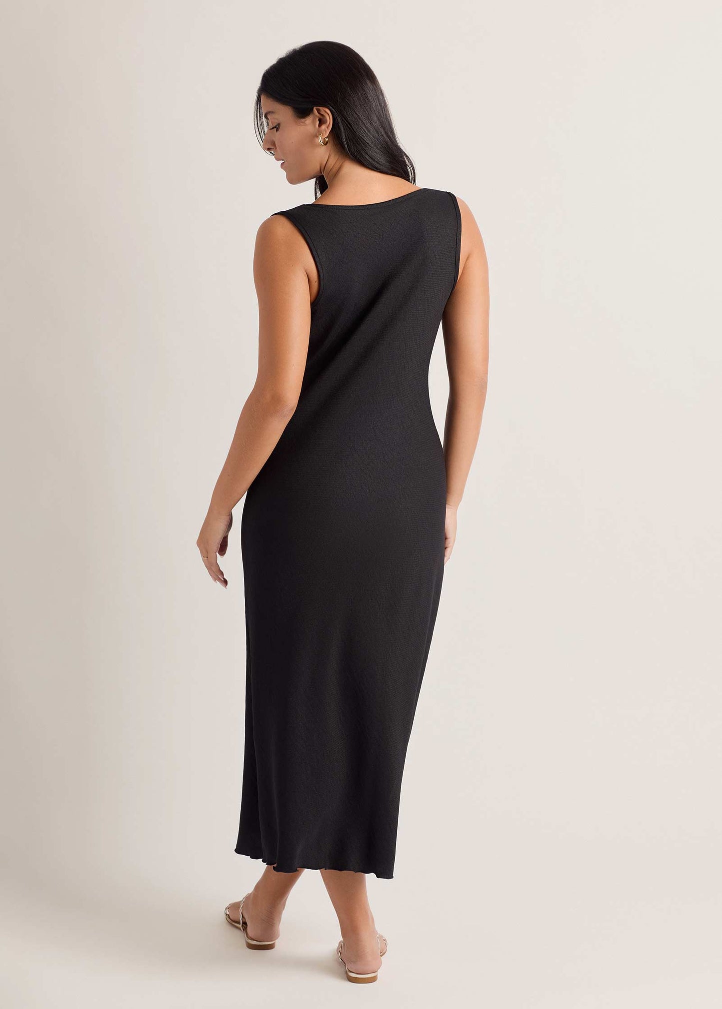 Woven Chambray Bias Maxi Dress Jet Black | Venus Customer Favorite