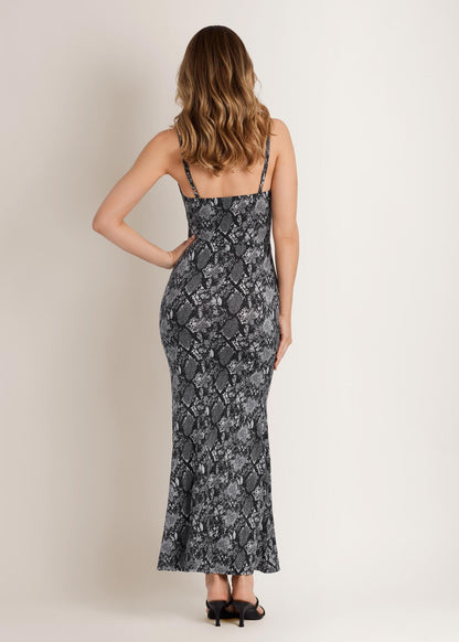 Snake Print Maxi Dress Grey Snake | Venus Limited Edition