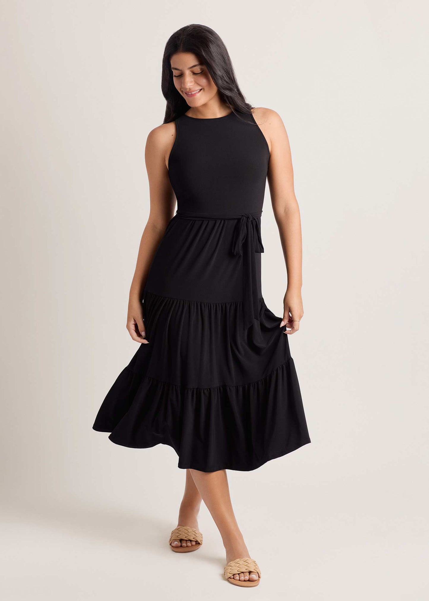 Tiered Halter Maxi Dress Jet Black | Venus Sale