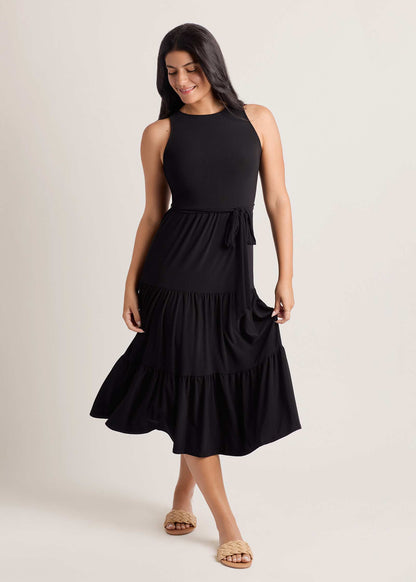 Tiered Halter Maxi Dress Jet Black | Venus Sale