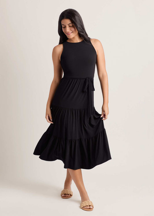 Tiered Halter Maxi Dress Jet Black | Venus Sale