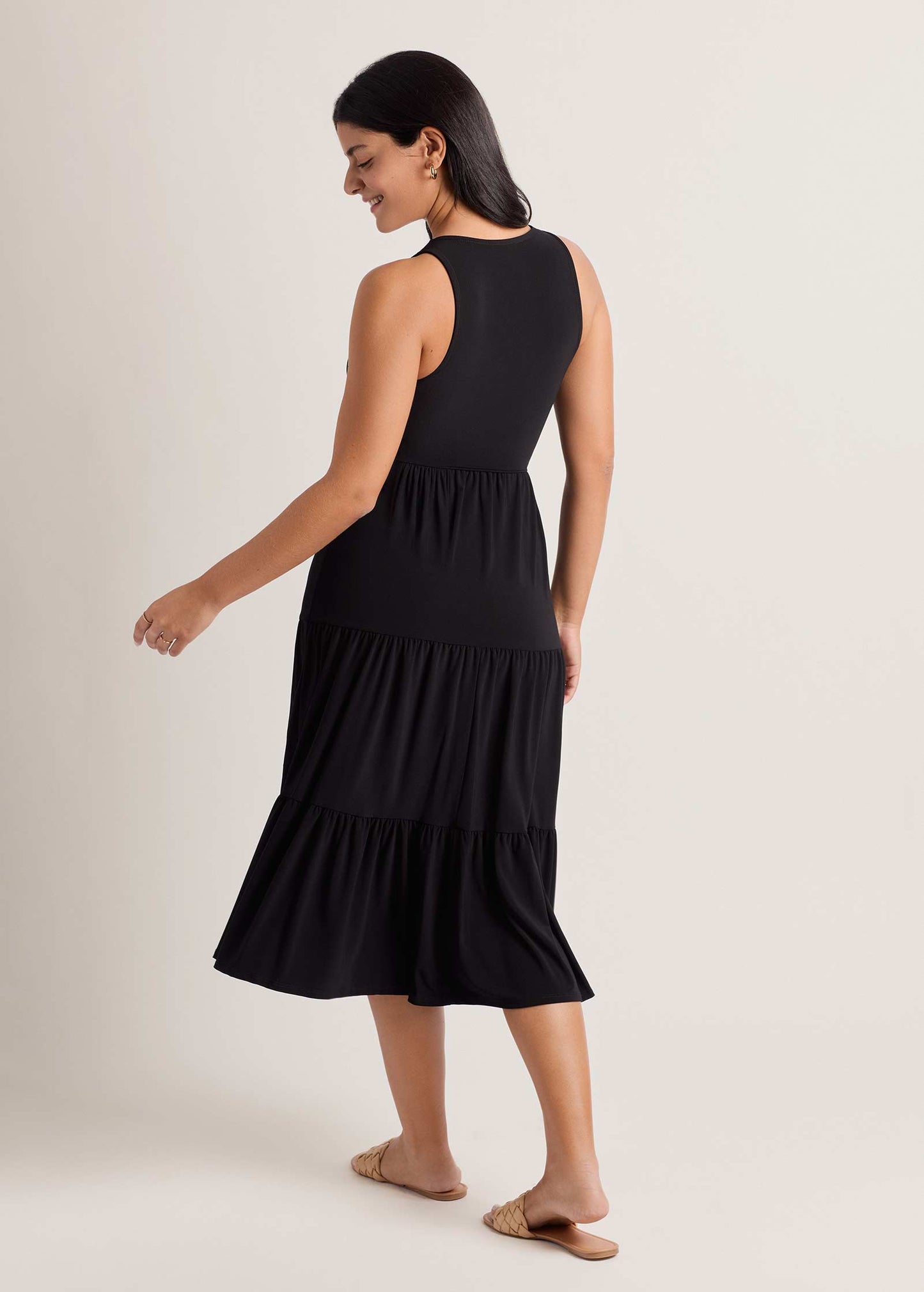 Tiered Halter Maxi Dress Jet Black | Venus Sale
