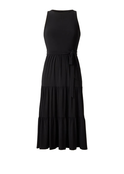 Tiered Halter Maxi Dress Jet Black | Venus Sale