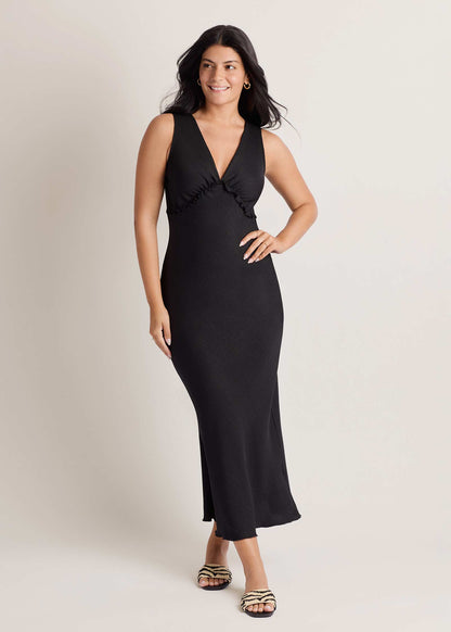 Solid Ruffle Trim Dress Jet Black | Venus Cost Saving