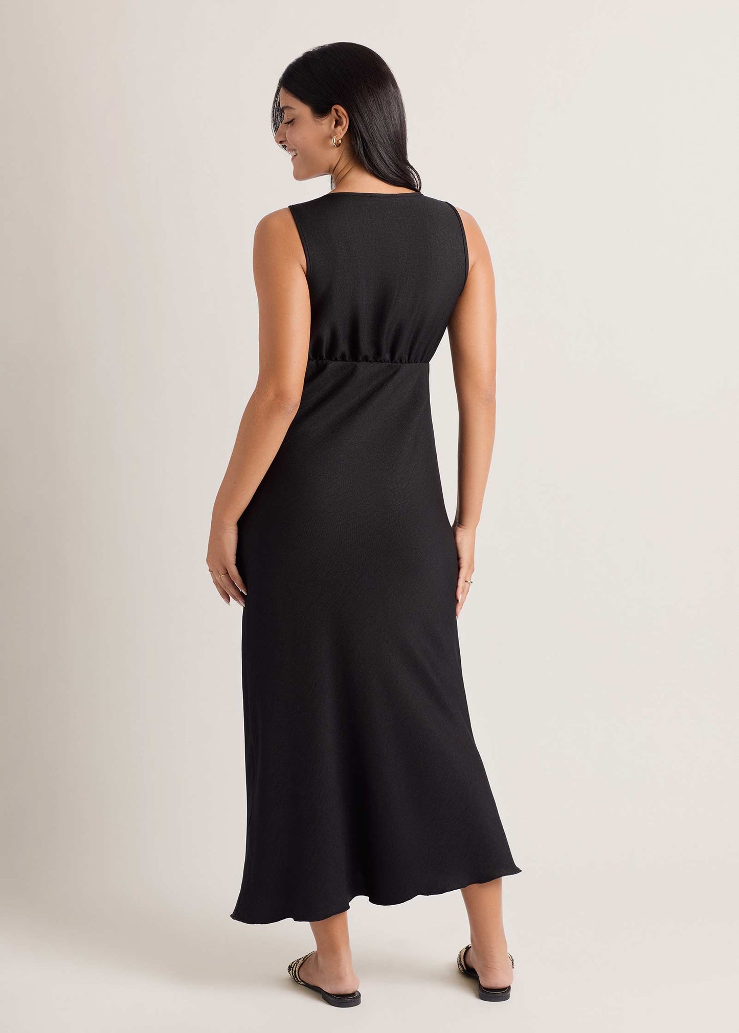 Solid Ruffle Trim Dress Jet Black | Venus Cost Saving