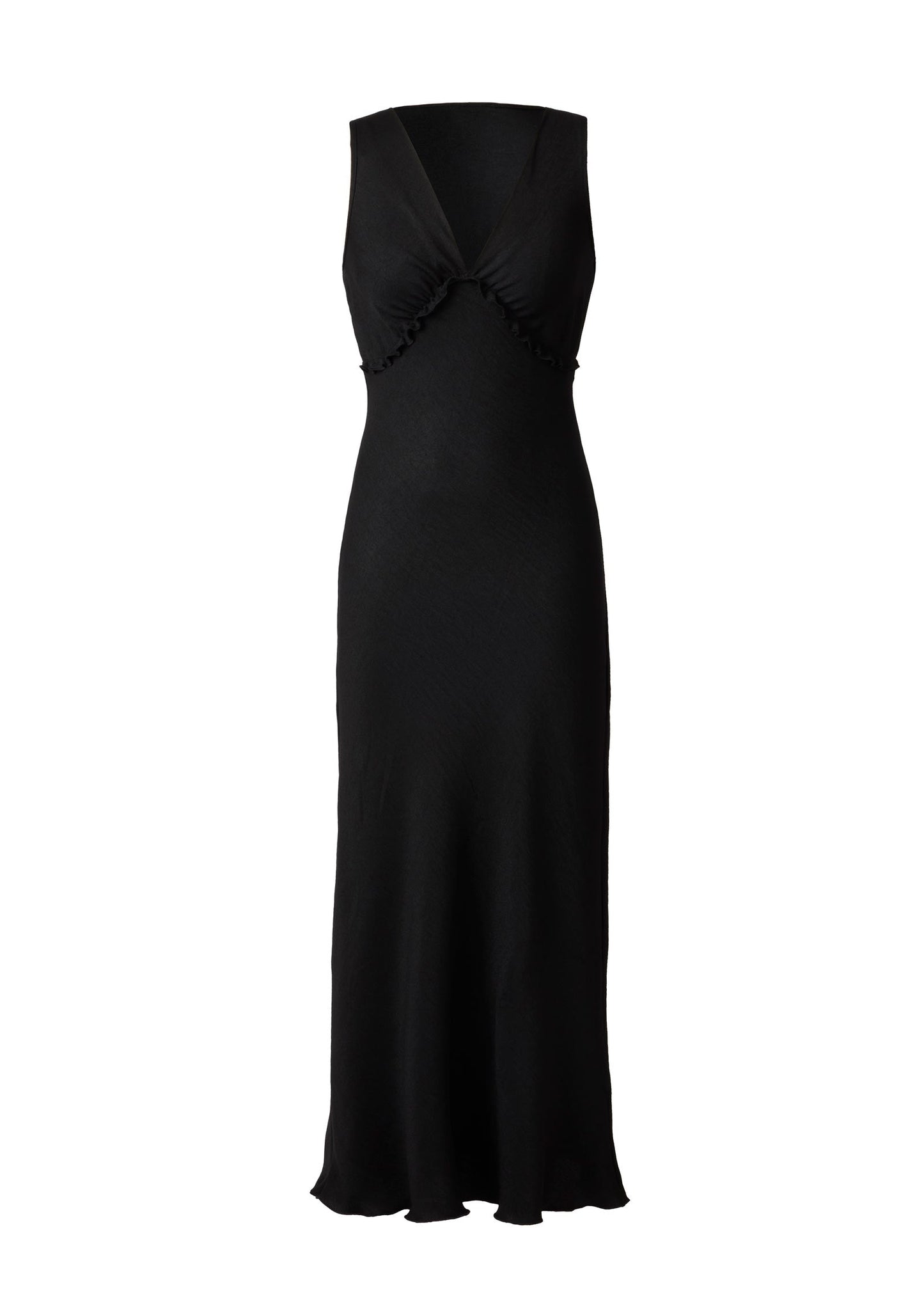 Solid Ruffle Trim Dress Jet Black | Venus Cost Saving