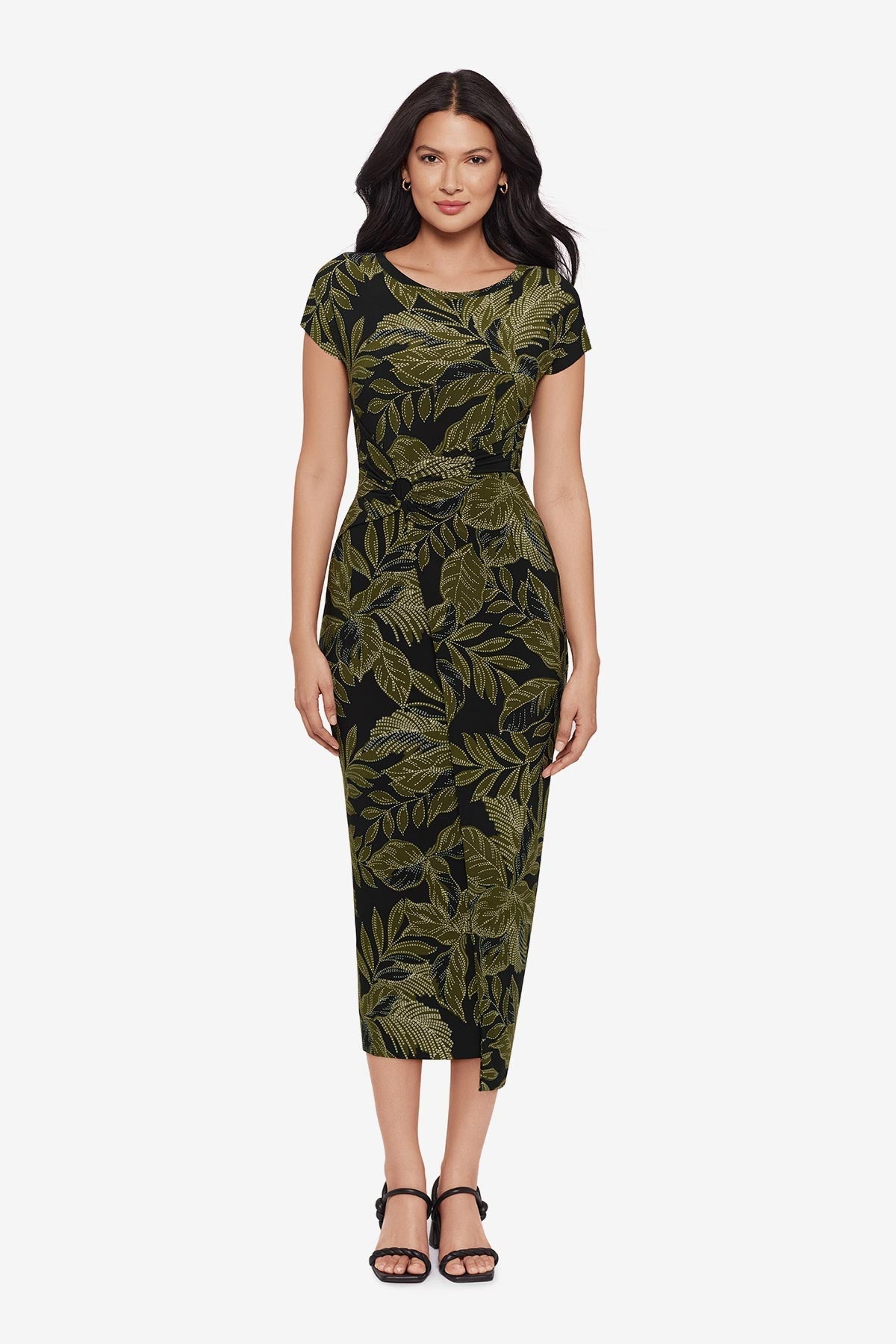 Loki Wrap Front Shaping Dress in Olive Branch | Venus Featured