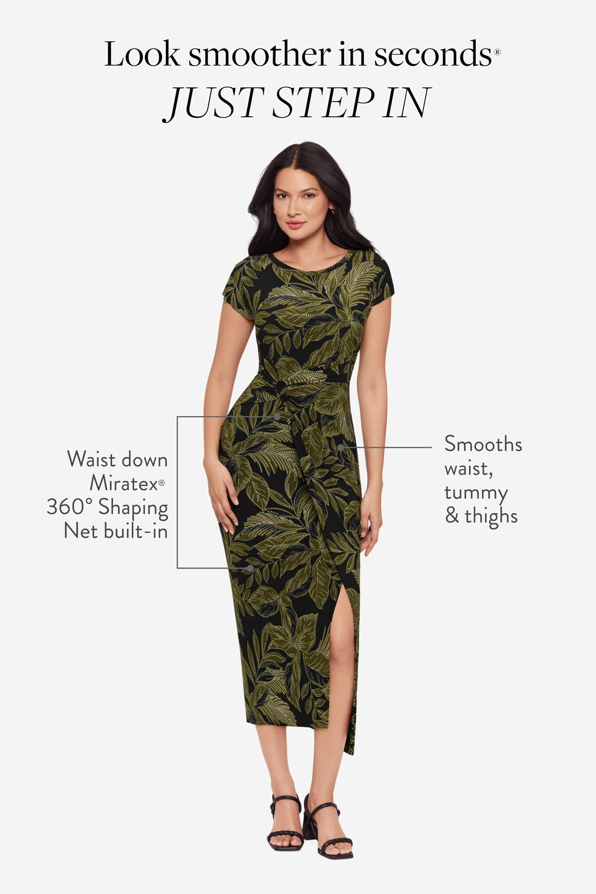 Loki Wrap Front Shaping Dress in Olive Branch | Venus Featured