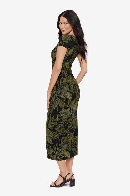 Loki Wrap Front Shaping Dress in Olive Branch | Venus Featured