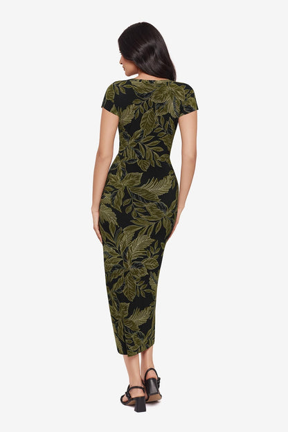 Loki Wrap Front Shaping Dress in Olive Branch | Venus Featured