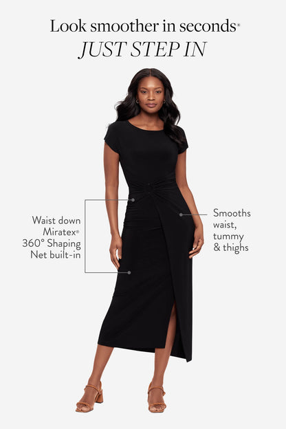 Loki Wrap Front Shaping Dress in Black | Venus Popular Choice