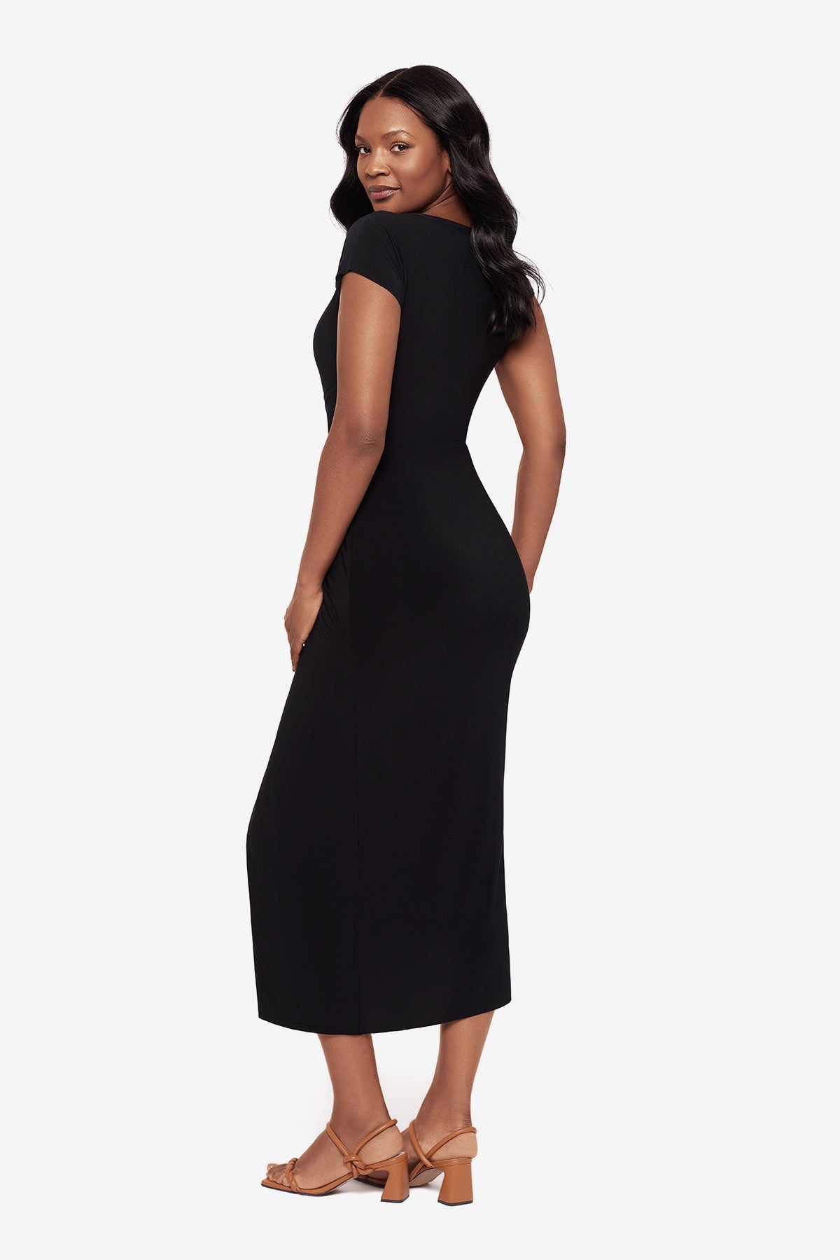 Loki Wrap Front Shaping Dress in Black | Venus Popular Choice