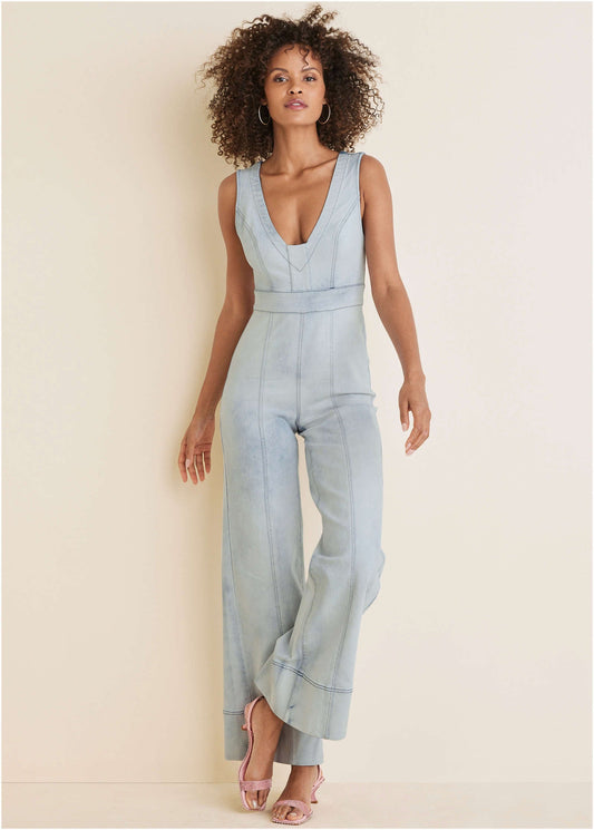 Stretch Denim Jumpsuit Light Wash | Venus Limited Edition