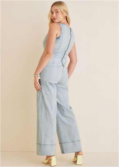 Stretch Denim Jumpsuit Light Wash | Venus Limited Edition