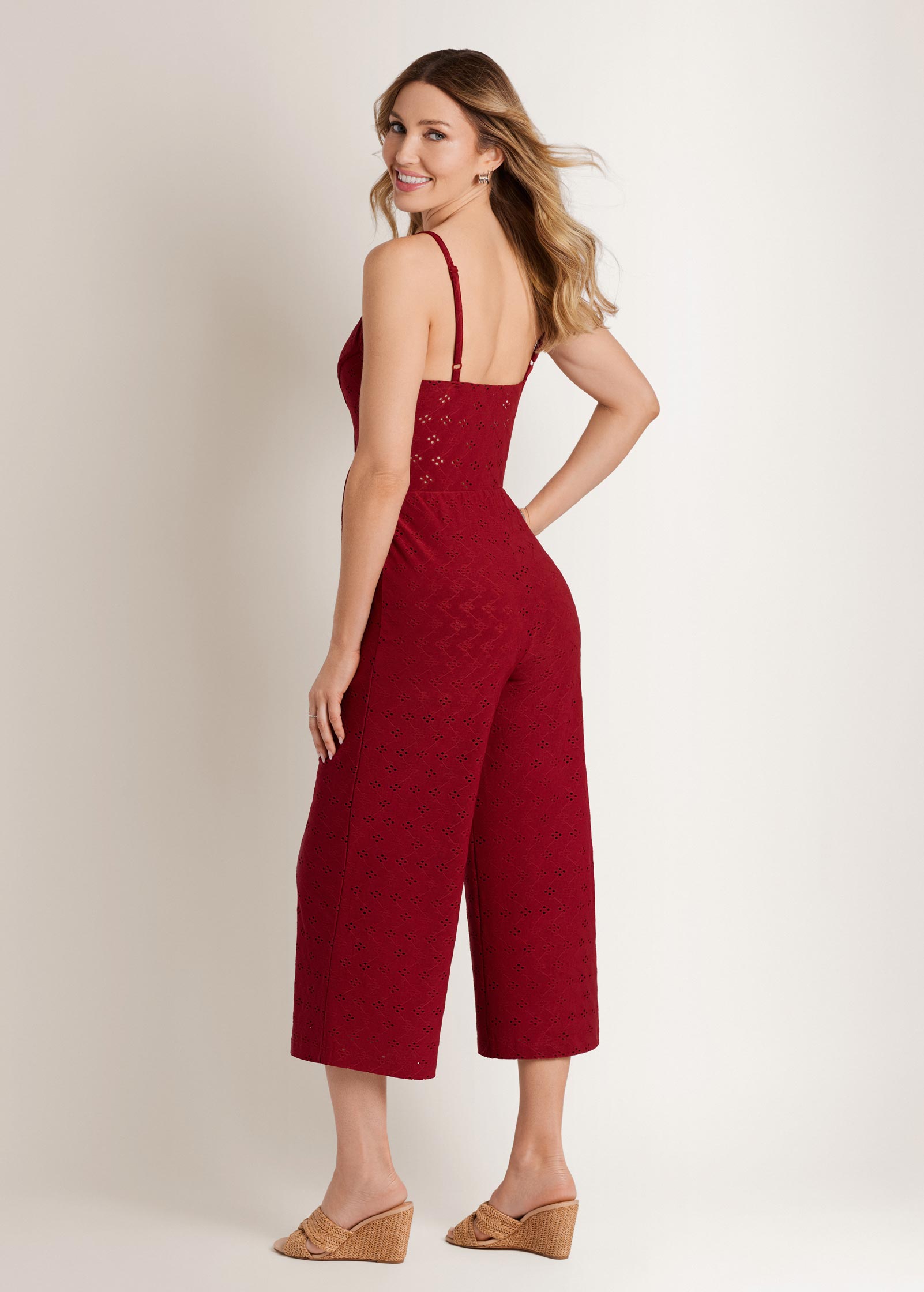 Knit Eyelet Jumpsuit Red | Venus Cost Saving