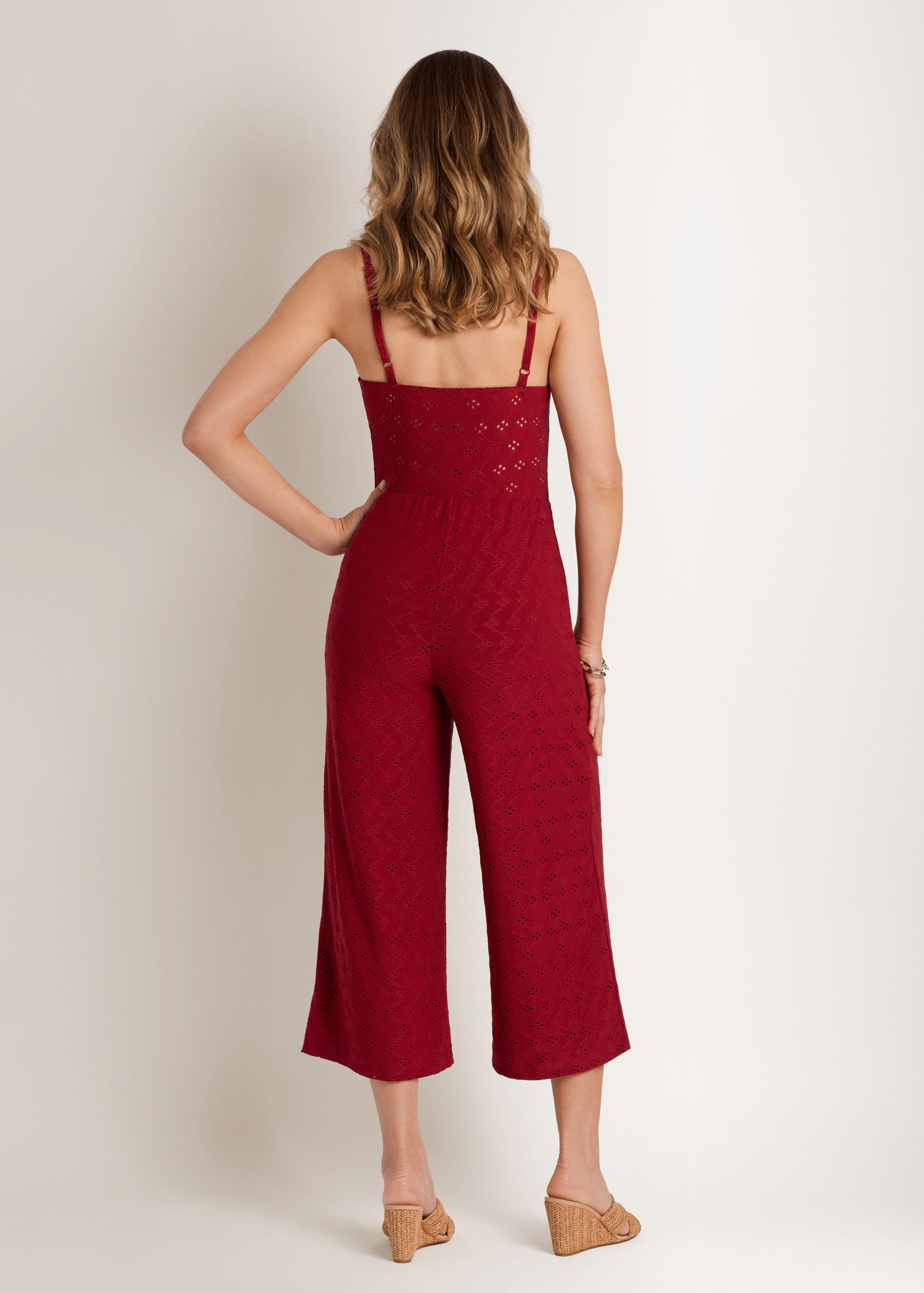 Knit Eyelet Jumpsuit Red | Venus Cost Saving