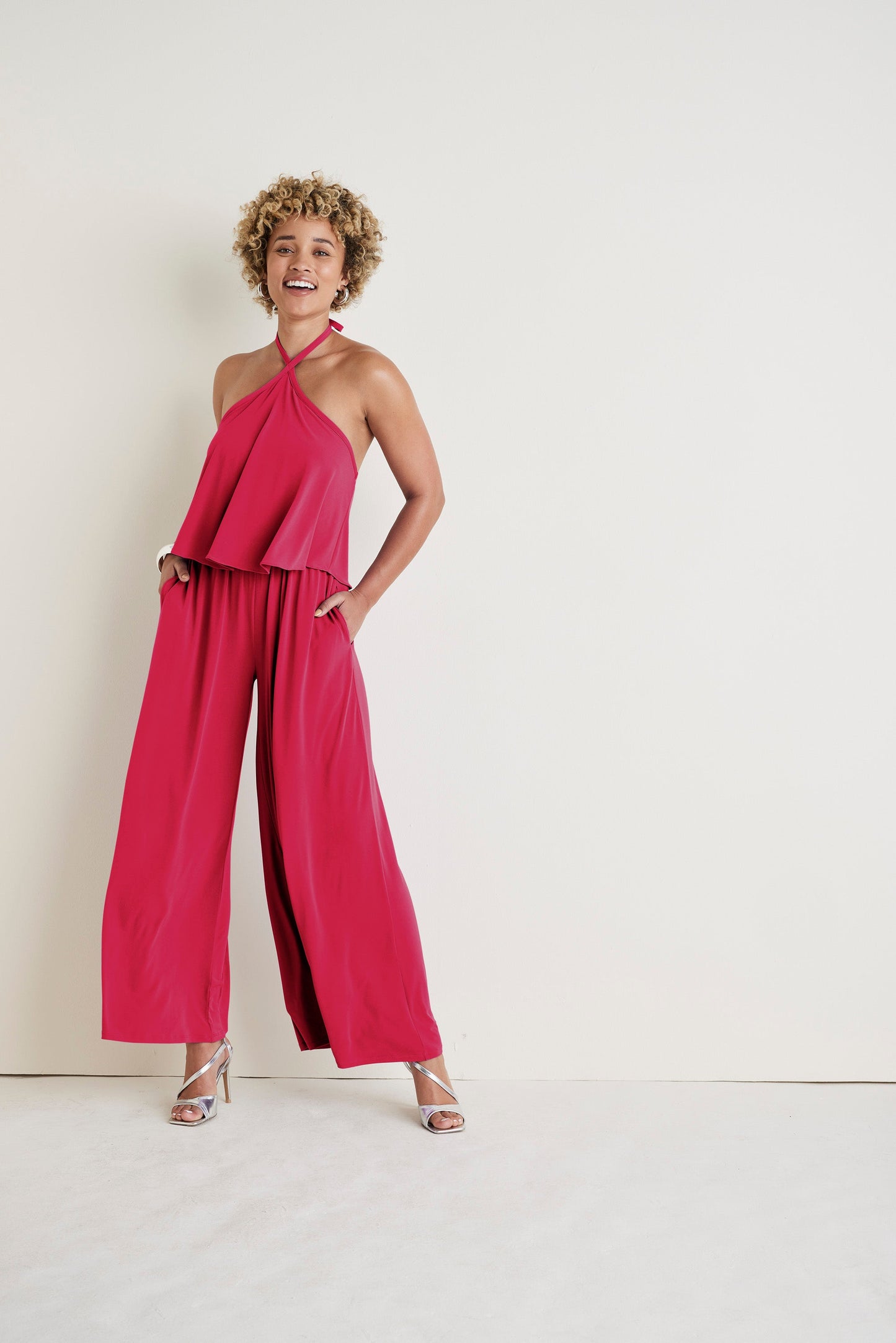 Cross Neck Jumpsuit Red | Venus Value