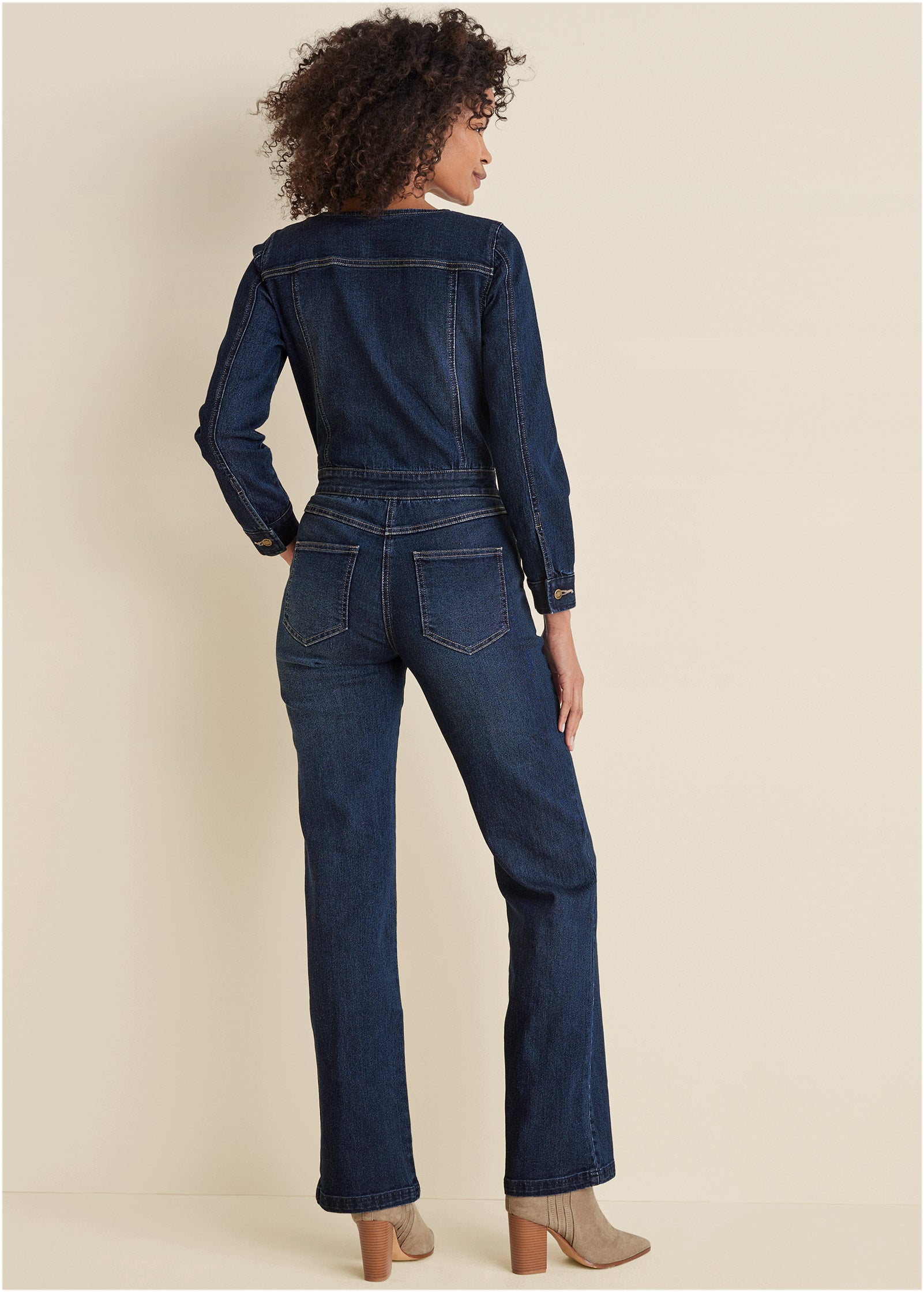 Zip Front Denim Jumpsuit - Dark Wash | Venus Budget Friendly