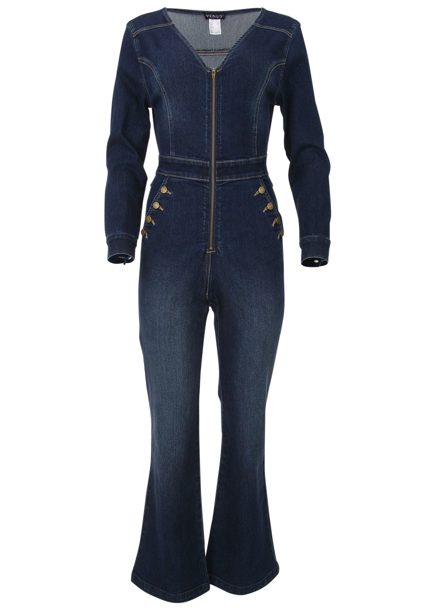 Zip Front Denim Jumpsuit - Dark Wash | Venus Budget Friendly