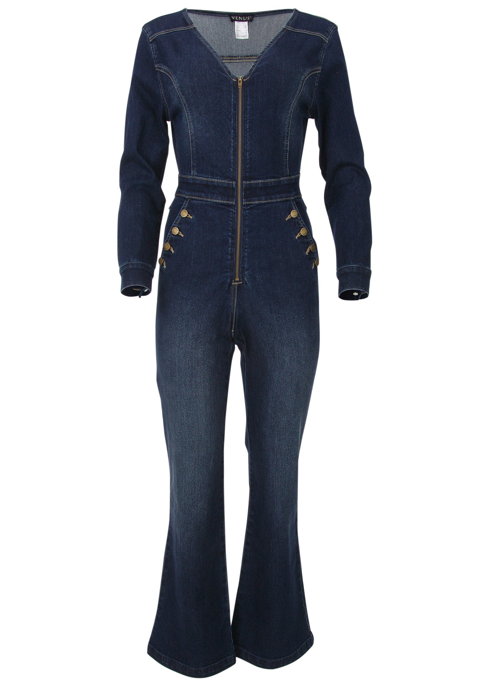 Zip Front Denim Jumpsuit - Dark Wash | Venus Budget Friendly
