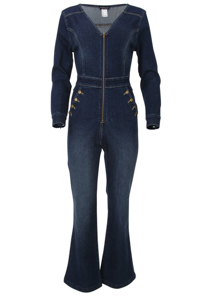 Zip Front Denim Jumpsuit - Dark Wash | Venus Budget Friendly