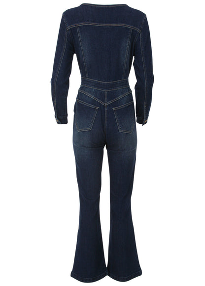 Zip Front Denim Jumpsuit - Dark Wash | Venus Budget Friendly