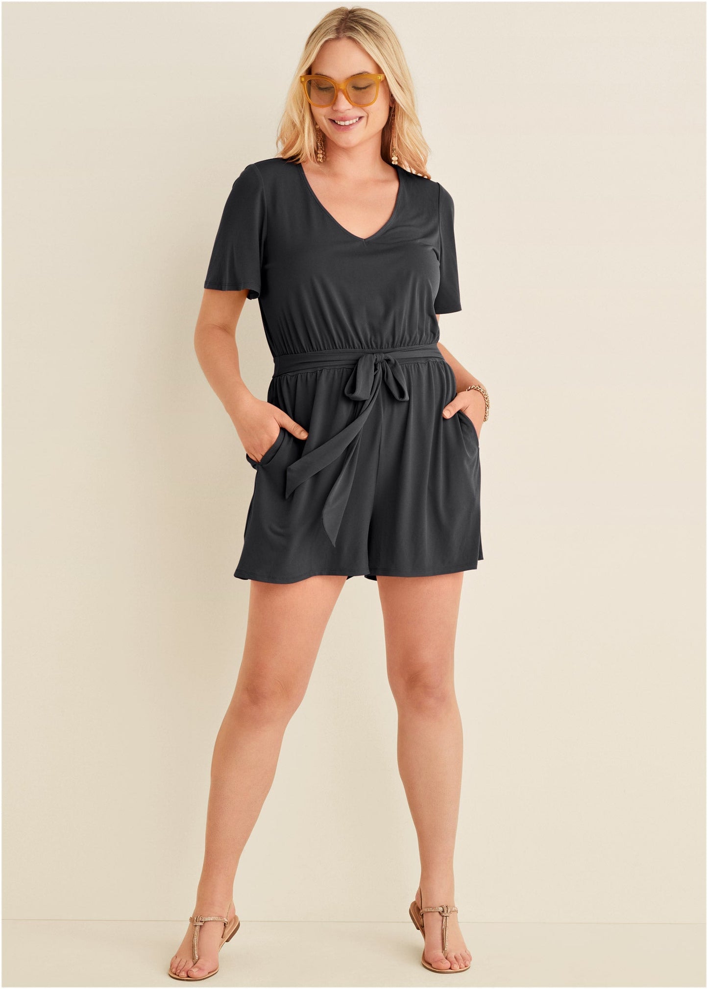 Tie Waist Romper - Jet Black | Venus Great Deal