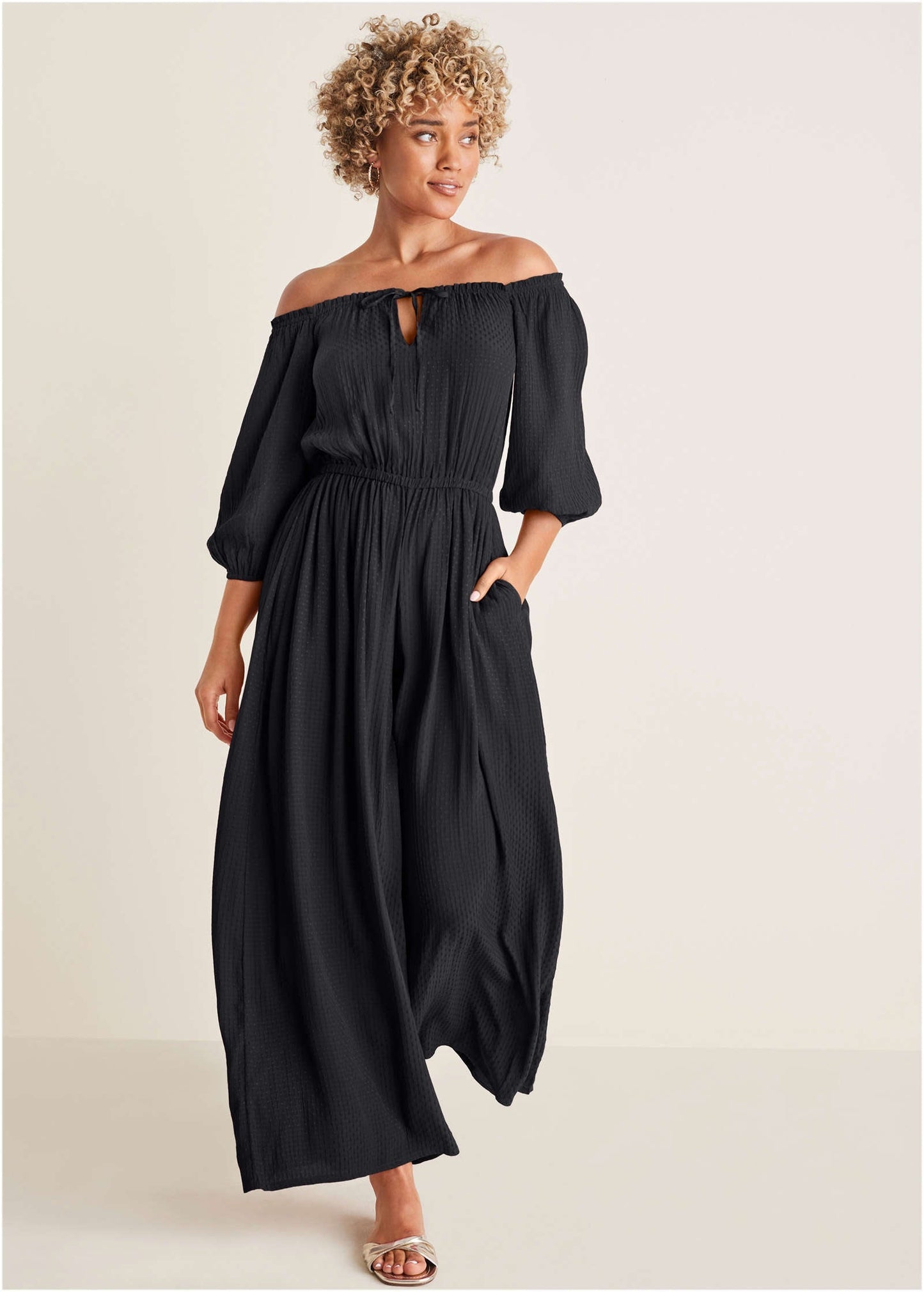 Off-The-Shoulder Jumpsuit - Jet Black | Venus Featured