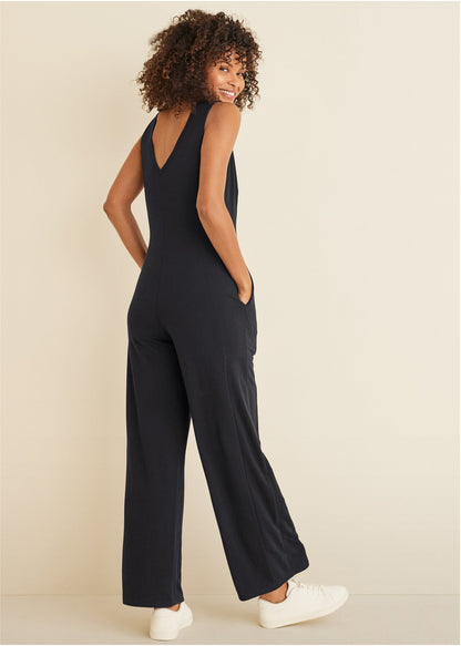 Relaxed V-Neck Jumpsuit - Jet Black | Venus Limited Edition