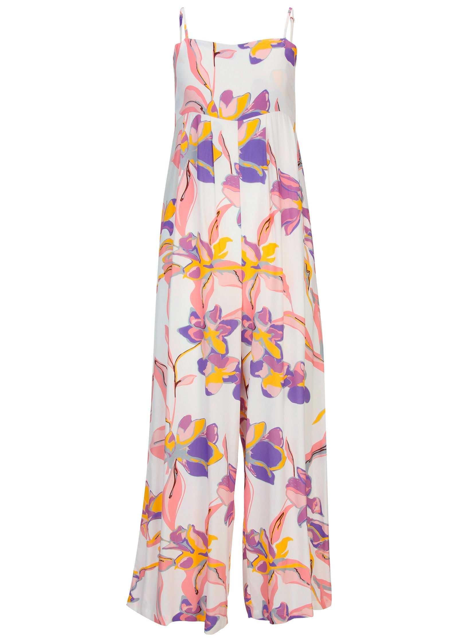 Square Neck Printed Jumpsuit - White Multi | Venus Value