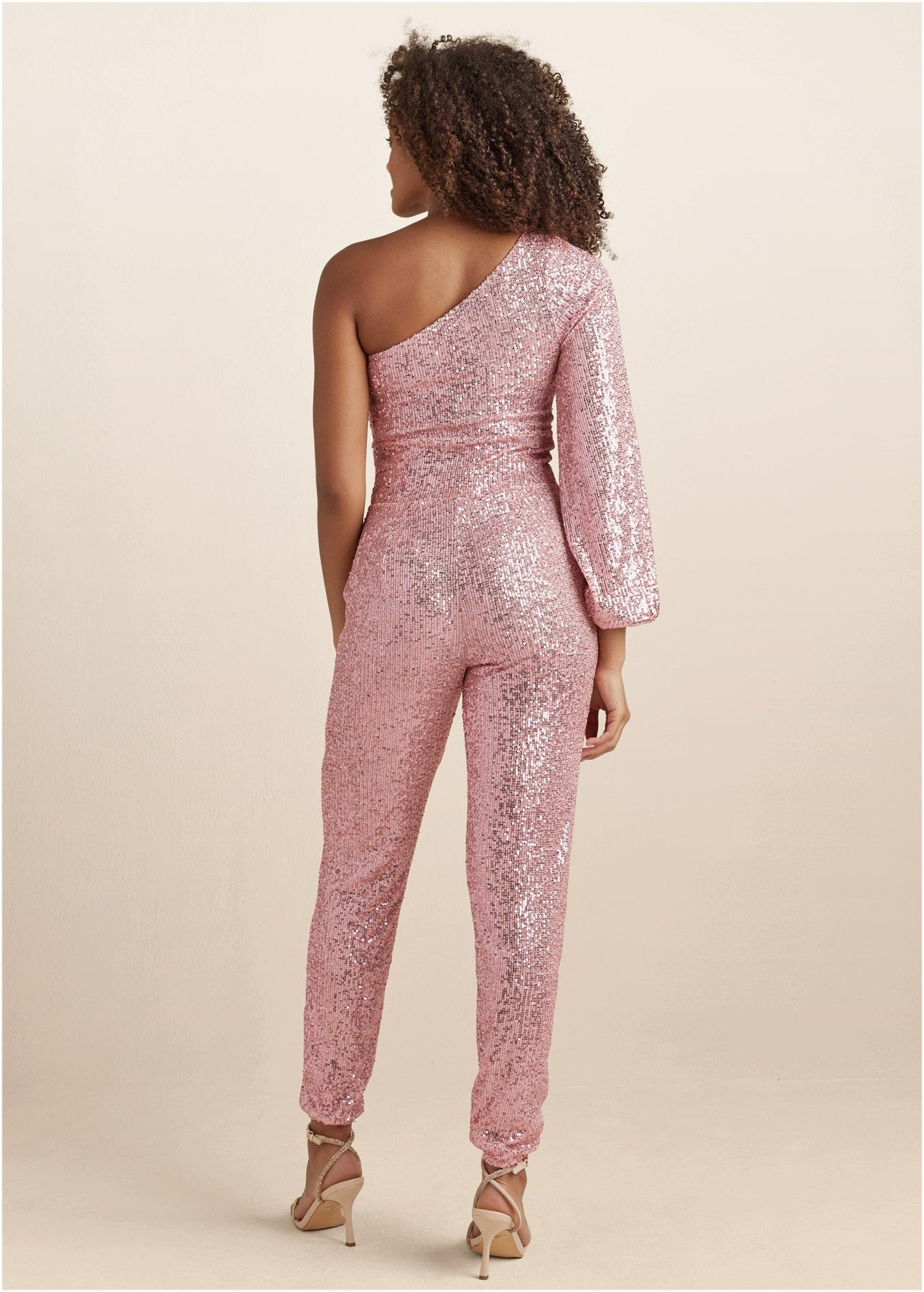 Sequin One-Shoulder Jumpsuit - Peach | Venus Budget Friendly