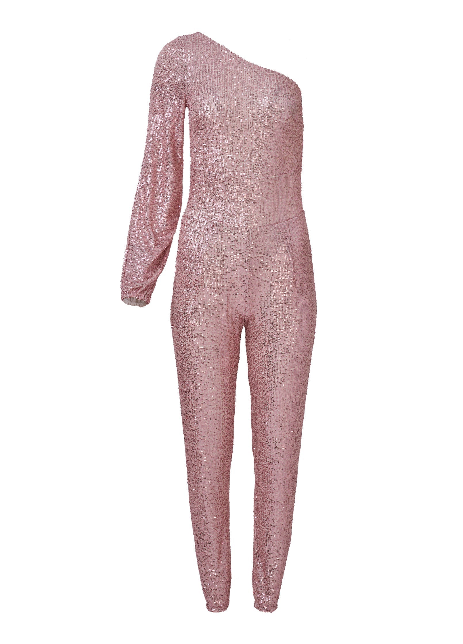 Sequin One-Shoulder Jumpsuit - Peach | Venus Budget Friendly