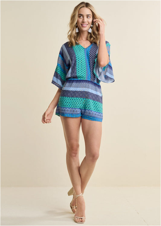Mixed Print Romper - Green Multi | Venus Great Deal