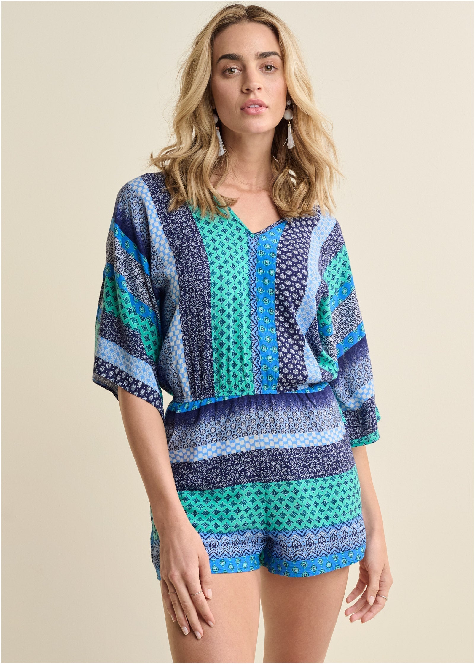 Mixed Print Romper - Green Multi | Venus Great Deal