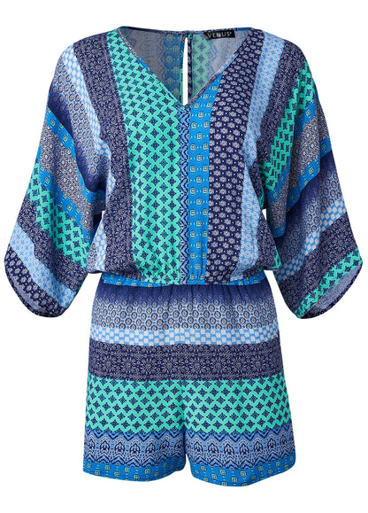 Mixed Print Romper - Green Multi | Venus Great Deal