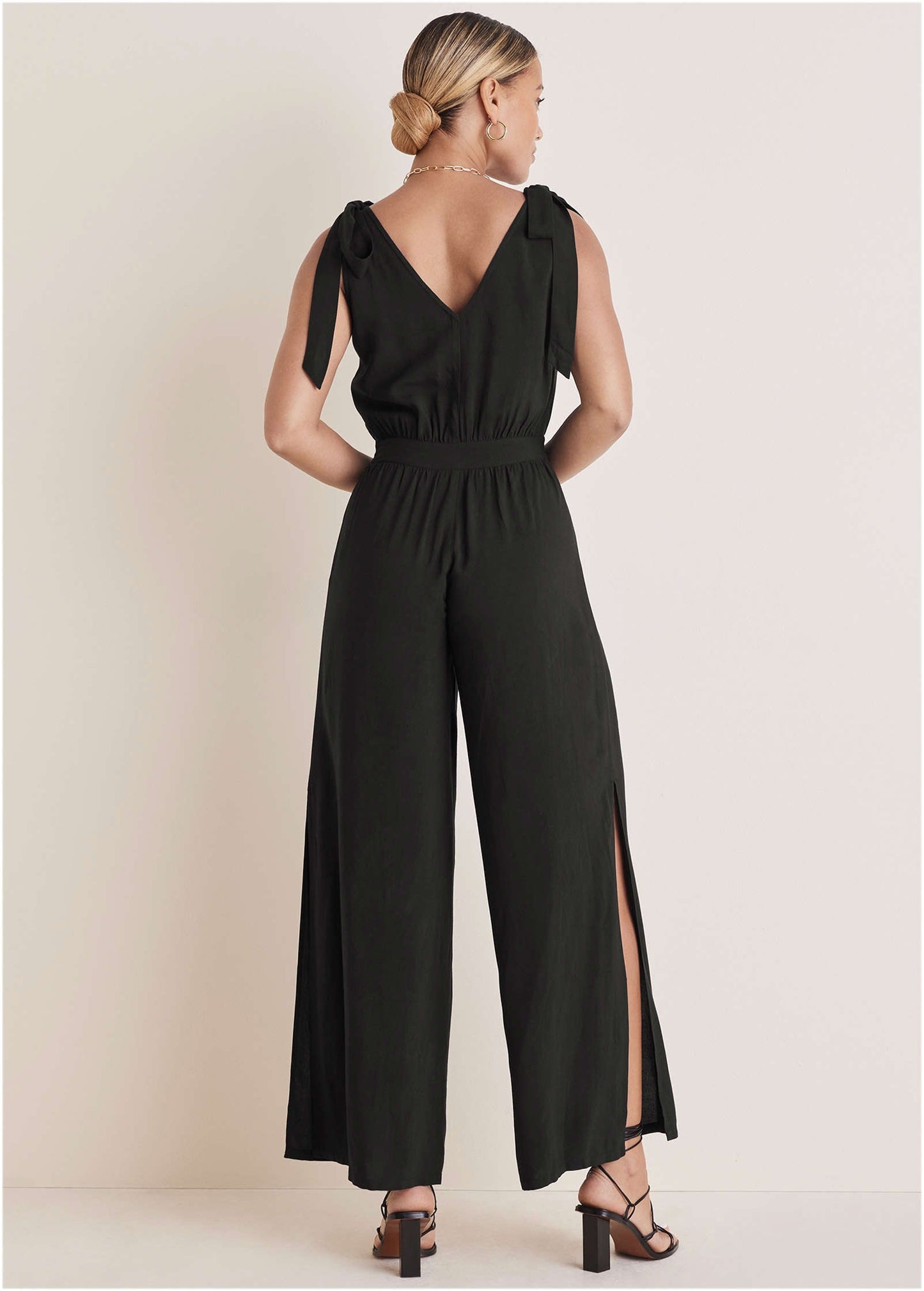 Tie-Strap Wide Leg Jumpsuit - Jet Black | Venus Popular Choice