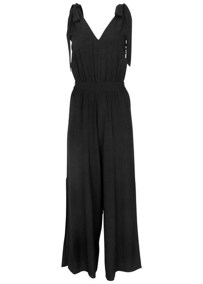 Tie-Strap Wide Leg Jumpsuit - Jet Black | Venus Popular Choice